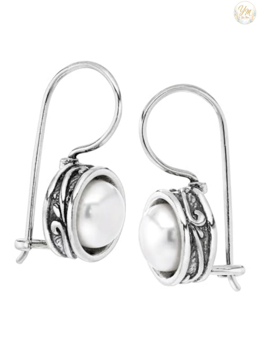 Sterling Silver Freshwater Pearl Drop Earrings for Women 8mm Dangle